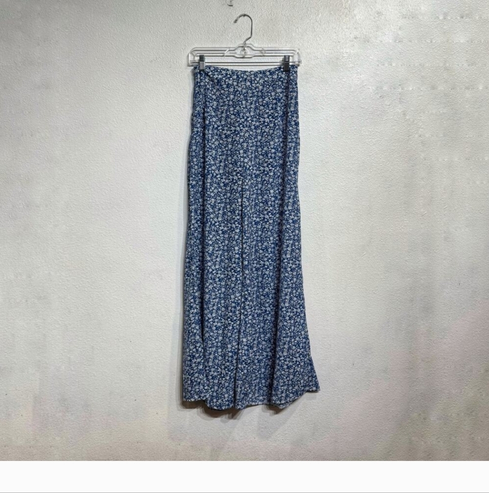 Blue Floral High Rise Wide Leg Pants Sz M With Side Zipper